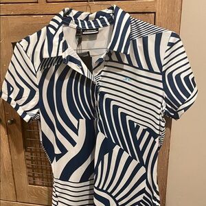 J.Lindeberg Blue and White Geometric Polo Shirt NWT